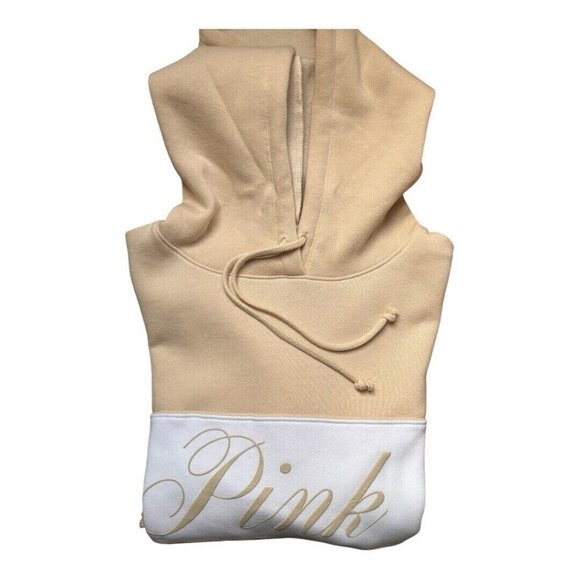 Victoria's Secret Ivy Fleece Cropped Hoodie Beige/White Embossed - Large - Picture 9 of 12